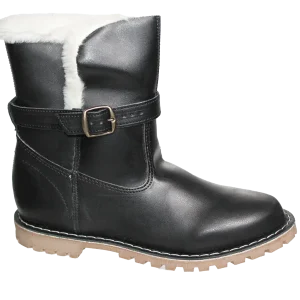 Leda Synthetic Calf Fur Boot in Tan Cognac Black and Brown